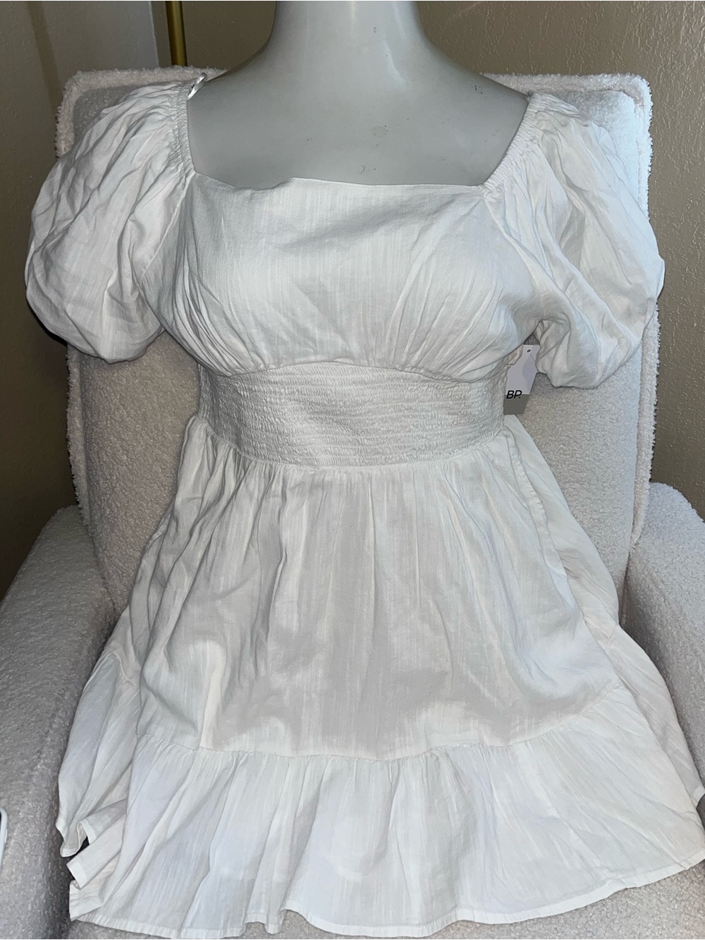 BP Nordstrom White Puff Sleeve Dress size large new with tags